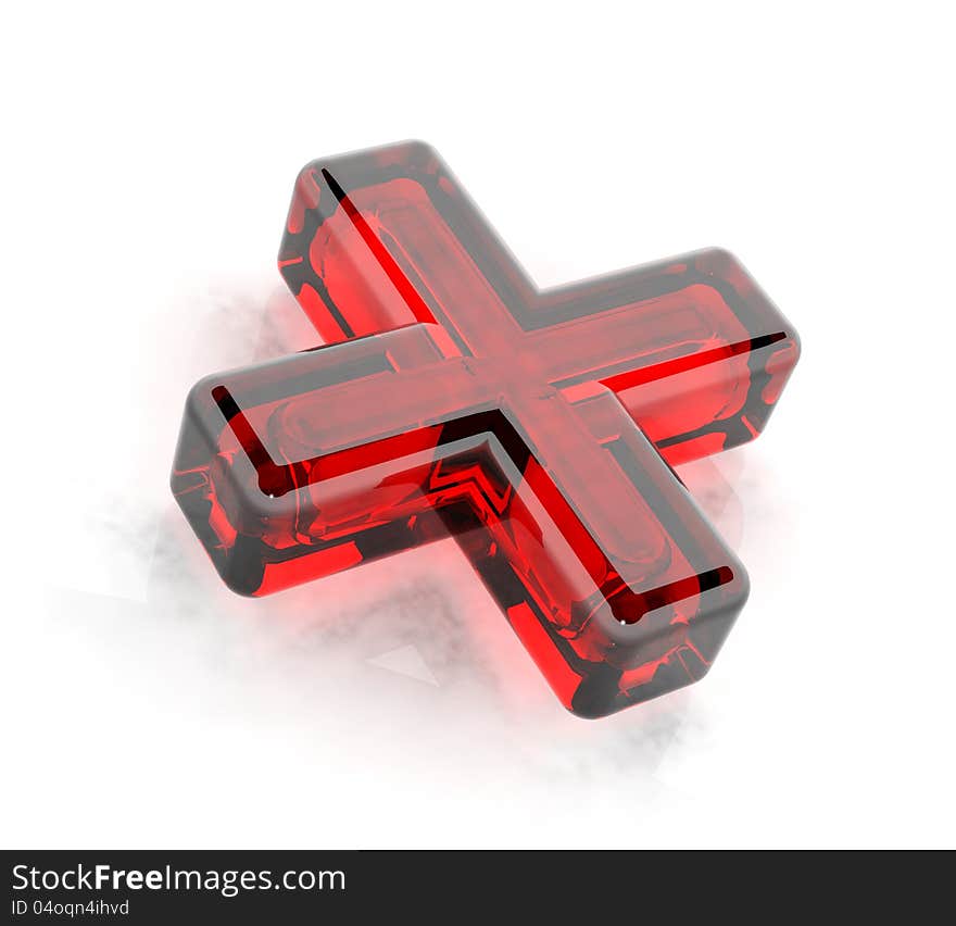 3d Red cross sign on white background