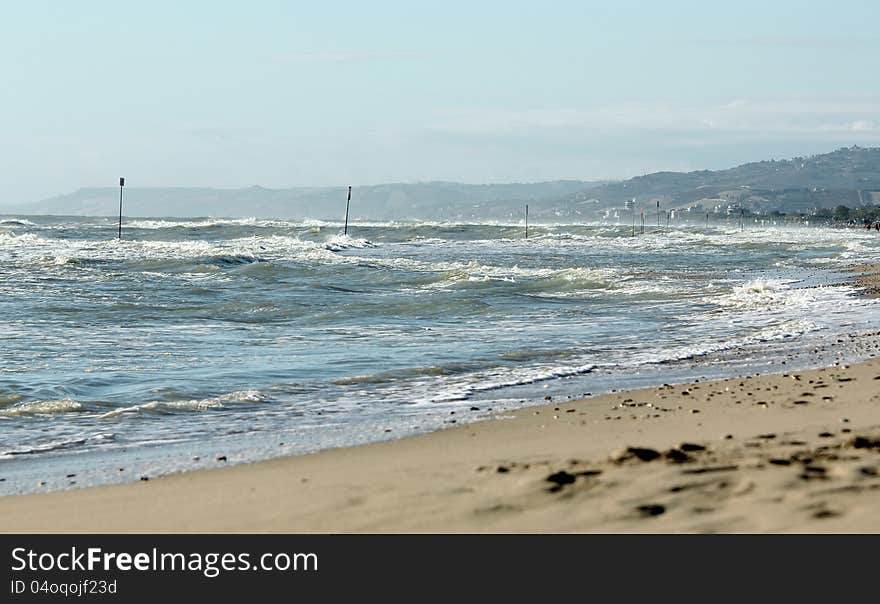 Sea with waves, beach in Alba Adriatic Italy. Sea with waves, beach in Alba Adriatic Italy.