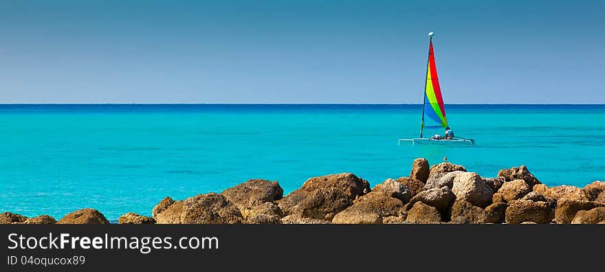 Small craft sail boat on the Caribbean Sea. Small craft sail boat on the Caribbean Sea