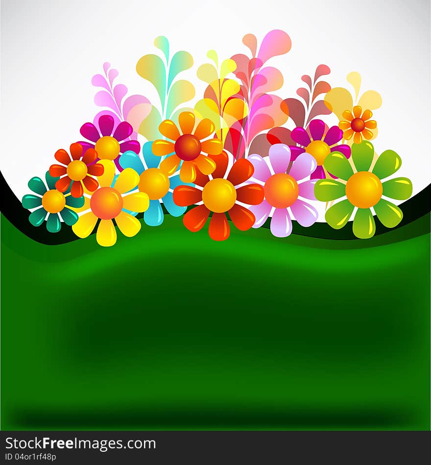 Colorful flowers on green background. Colorful flowers on green background