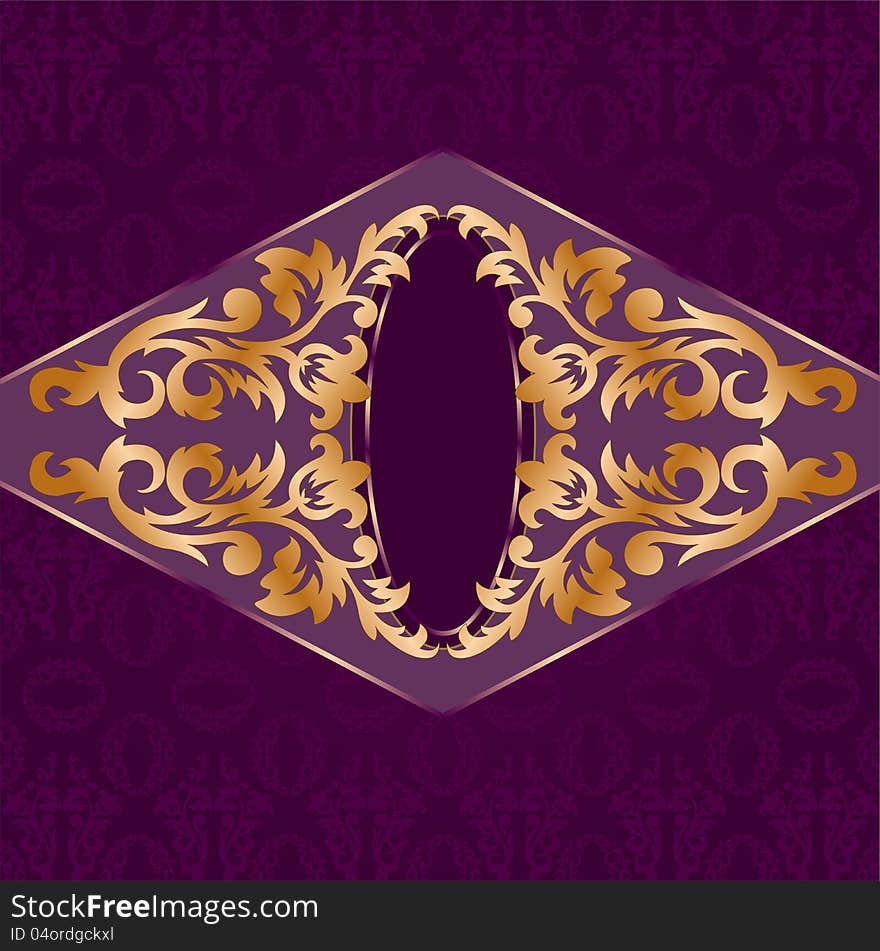 Vintage gilded vignette on a purple background. Vintage gilded vignette on a purple background