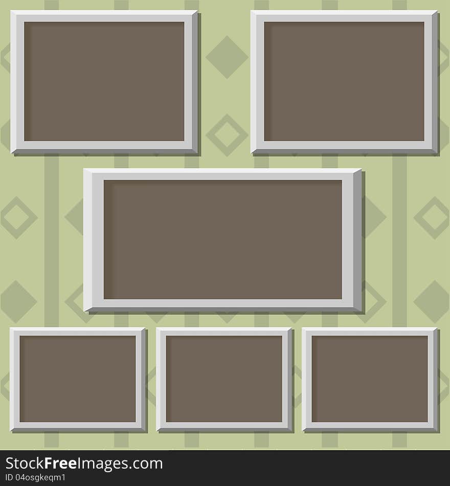 Picture frames on the wall. Vector illustration.