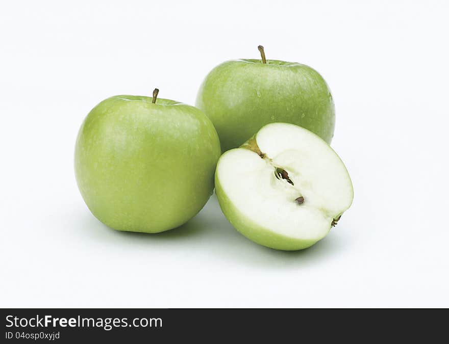 Clean green apple useful fruit variety of vitamins isolated on white. Clean green apple useful fruit variety of vitamins isolated on white