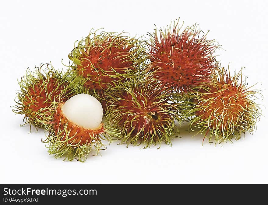 Rambutan the taste of asian fruit on white. Rambutan the taste of asian fruit on white