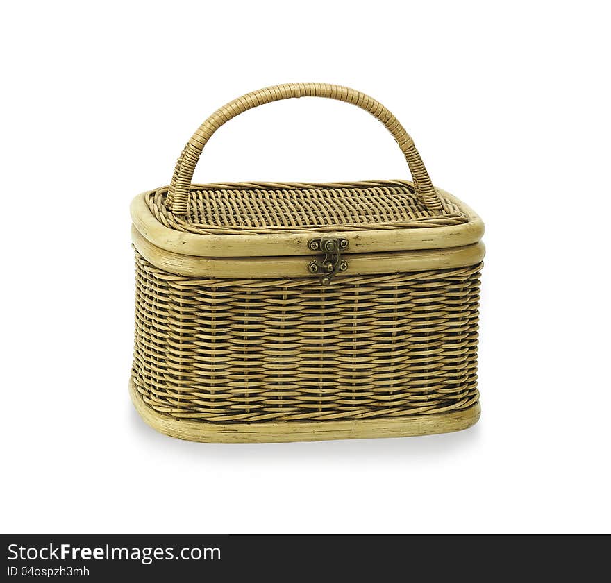 Thai rattan basket neath and nice handmade craft on white background