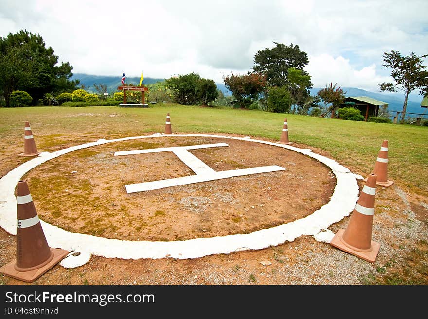 The helicopter landing point on the hill