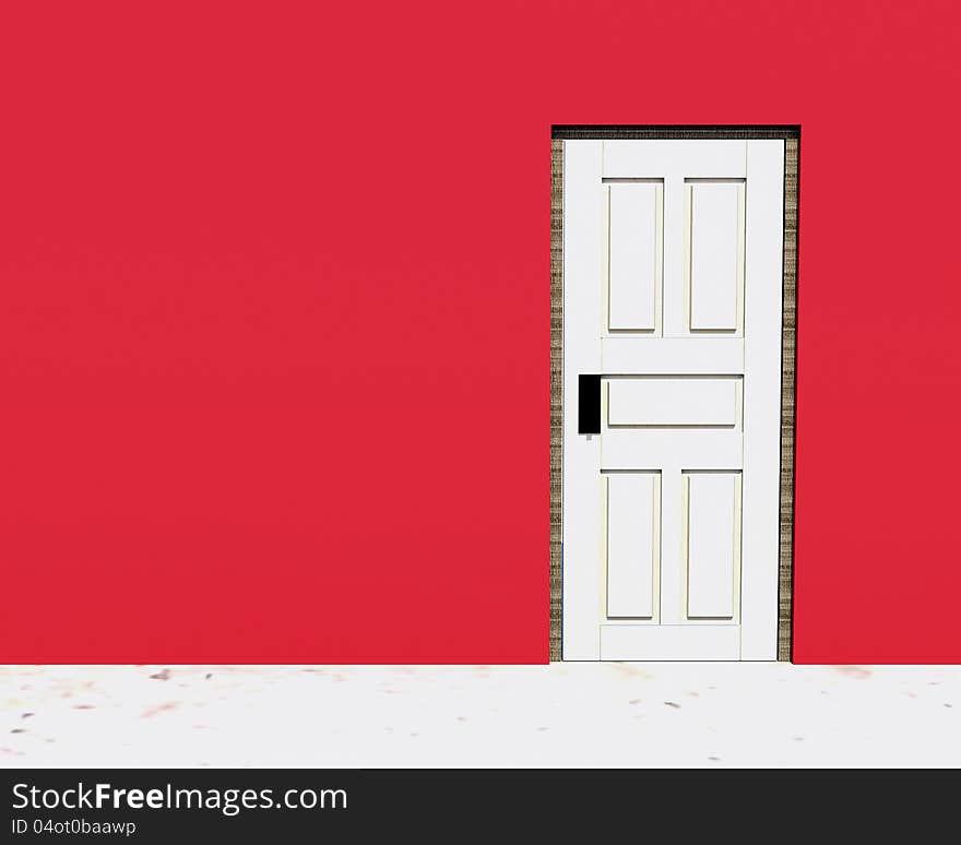 Vintage Door In A Red Wall