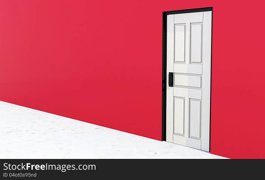 White vintage door in a red wall background