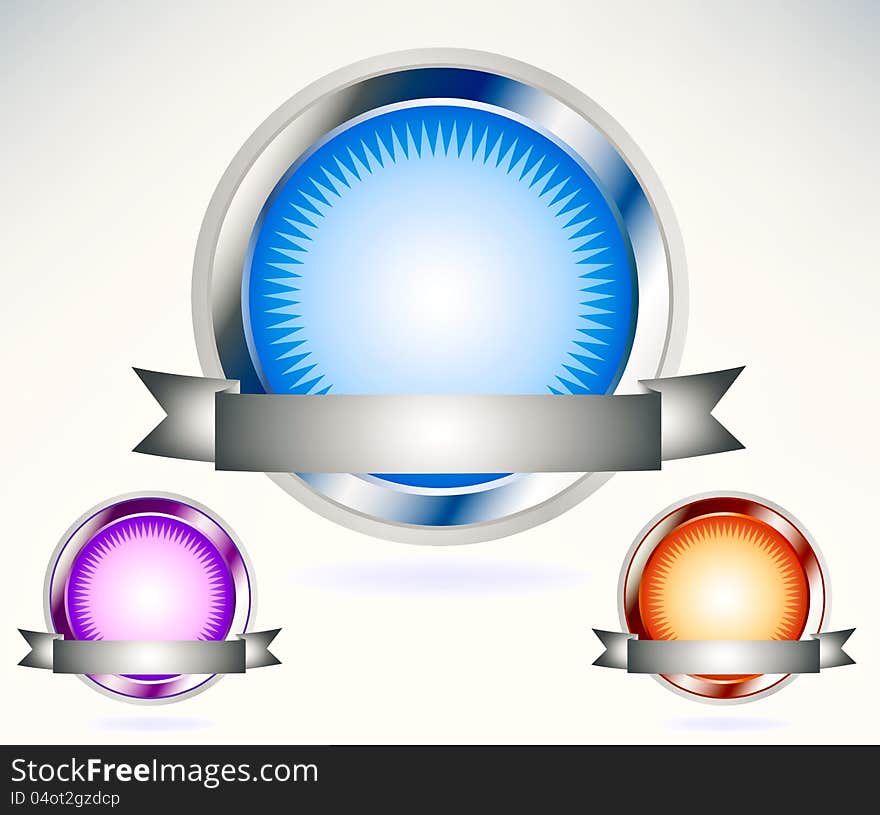 Shiny blue,purple,orange seal with banner. Shiny blue,purple,orange seal with banner