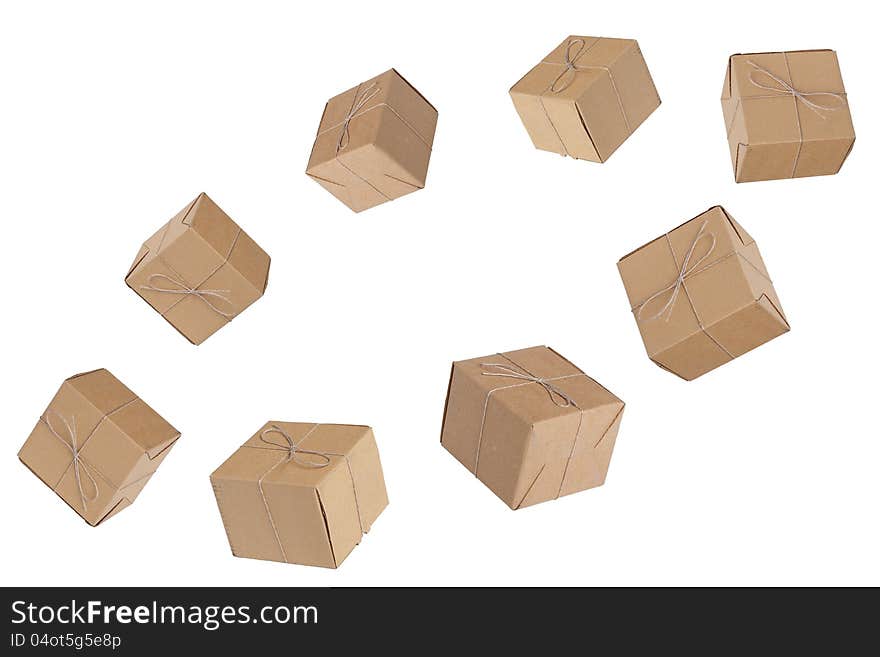 Cardboard boxes arranged in a circle on a white background