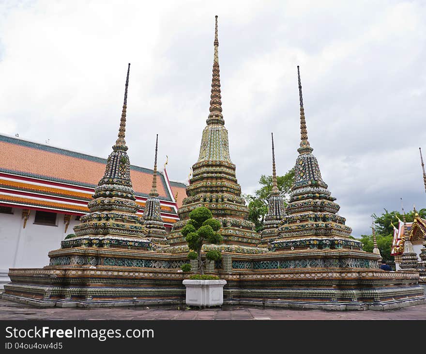 Pagoda in Pho temple, landmarks in Bangkok Thailand