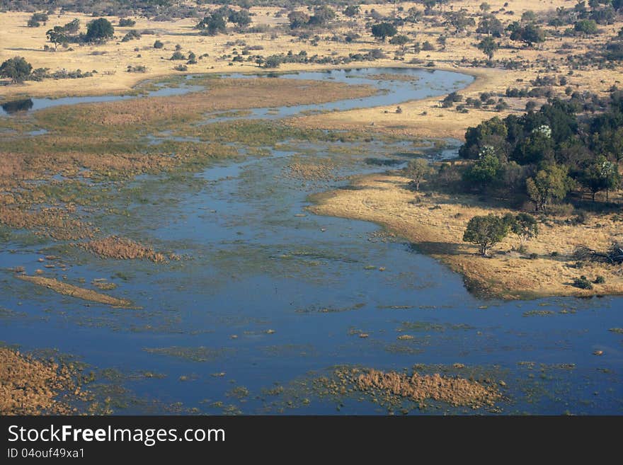 Okavango delta from the sky.