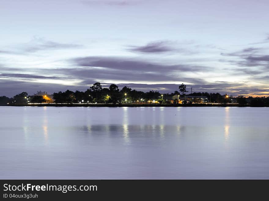 Twilight view of the lake. Twilight view of the lake.