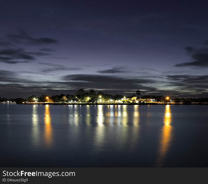 Twilight view of the lake. Twilight view of the lake.