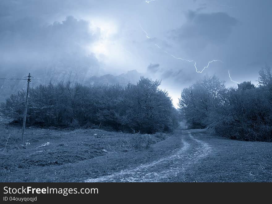 Storm with lightning on the mountain. Storm with lightning on the mountain