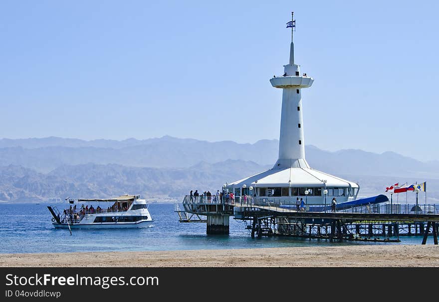 Tower of underwater observatory in Eilat, Israel