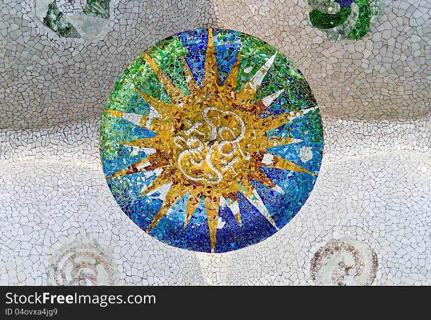 Park Guell mosaic on the Gaudi bench ceiling