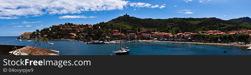 The Collioure bay panoram taken from the fortress