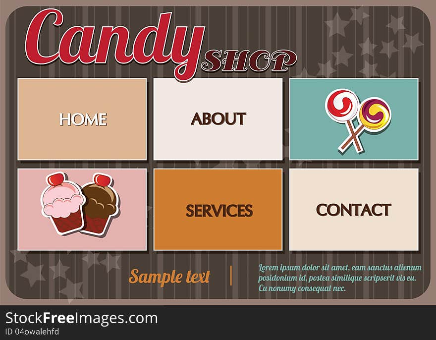 Website template design elements, candy shop