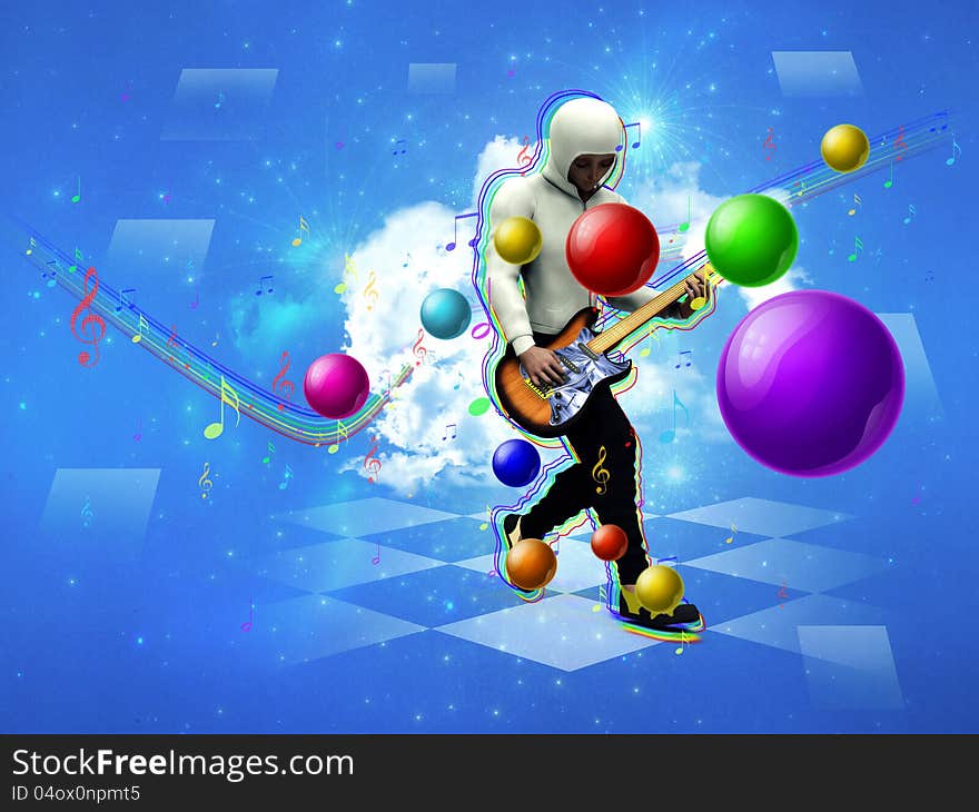 Abstract illustration of guitar player dancing background. Abstract illustration of guitar player dancing background.