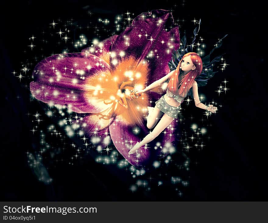 Abstract illustration with fairy and flower background. Abstract illustration with fairy and flower background.