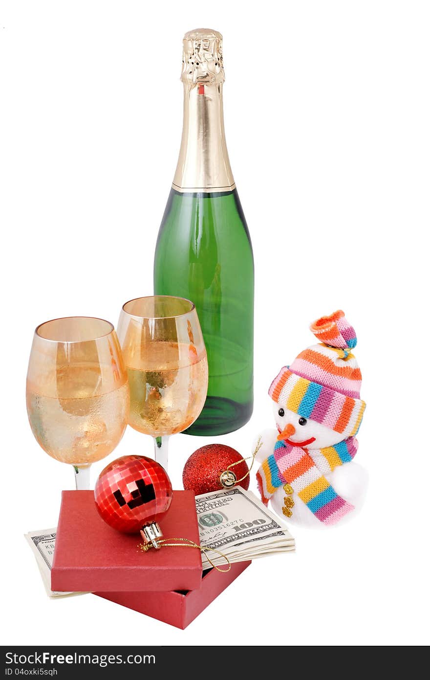 Champagne and gifts isolated