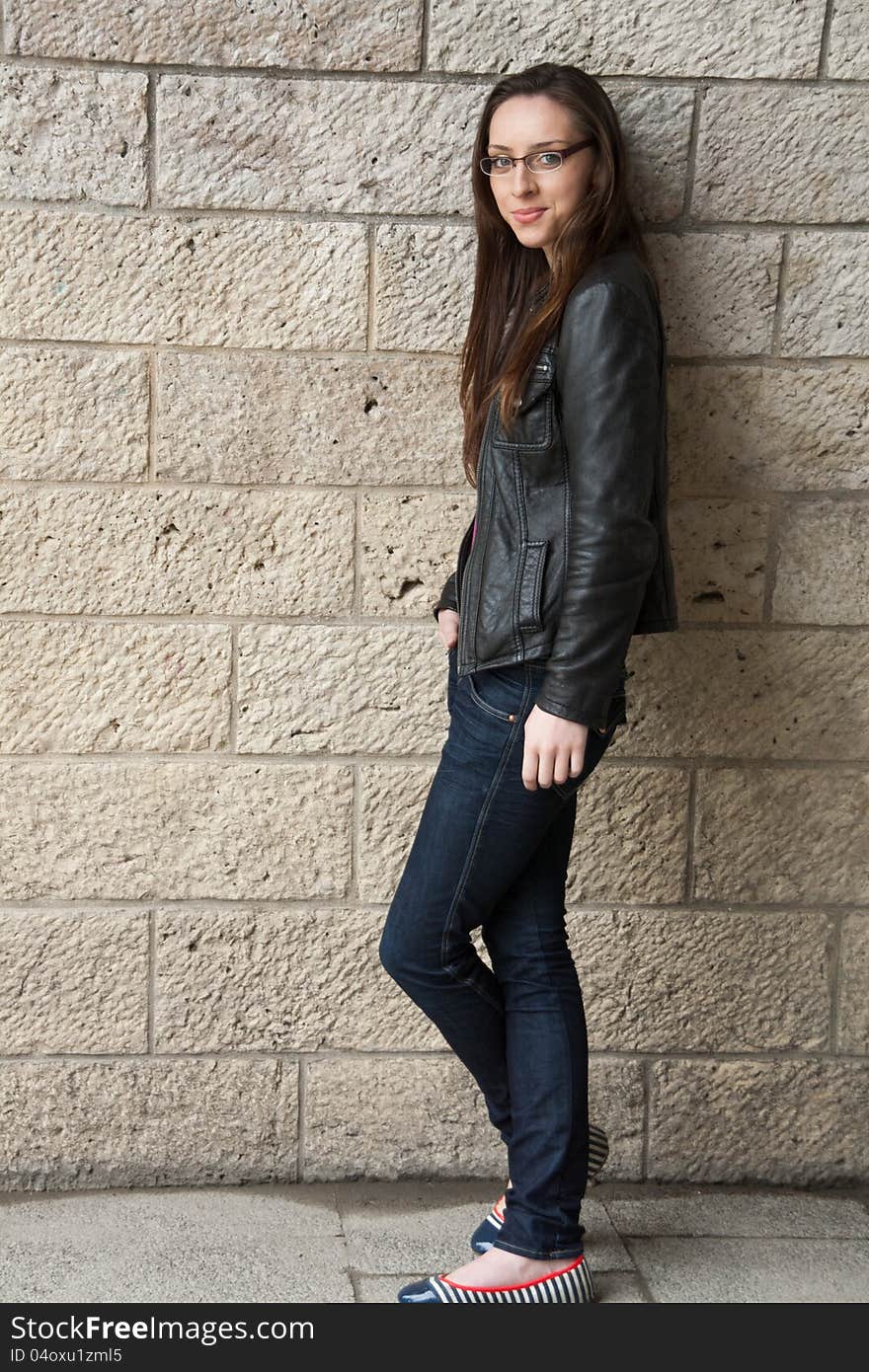 Grunge Girl in Leather Jacket