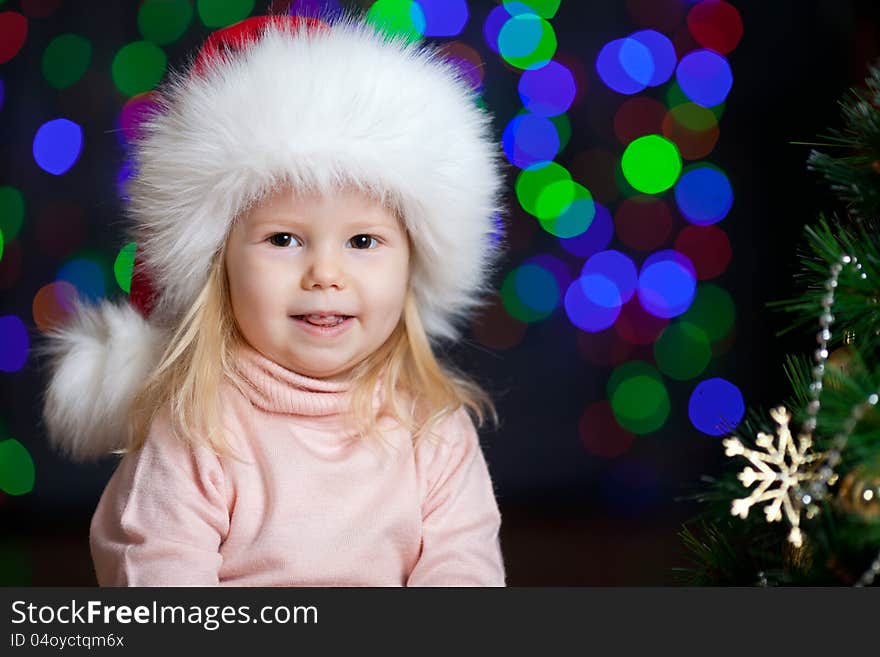 Christmas kid over  bright festive background