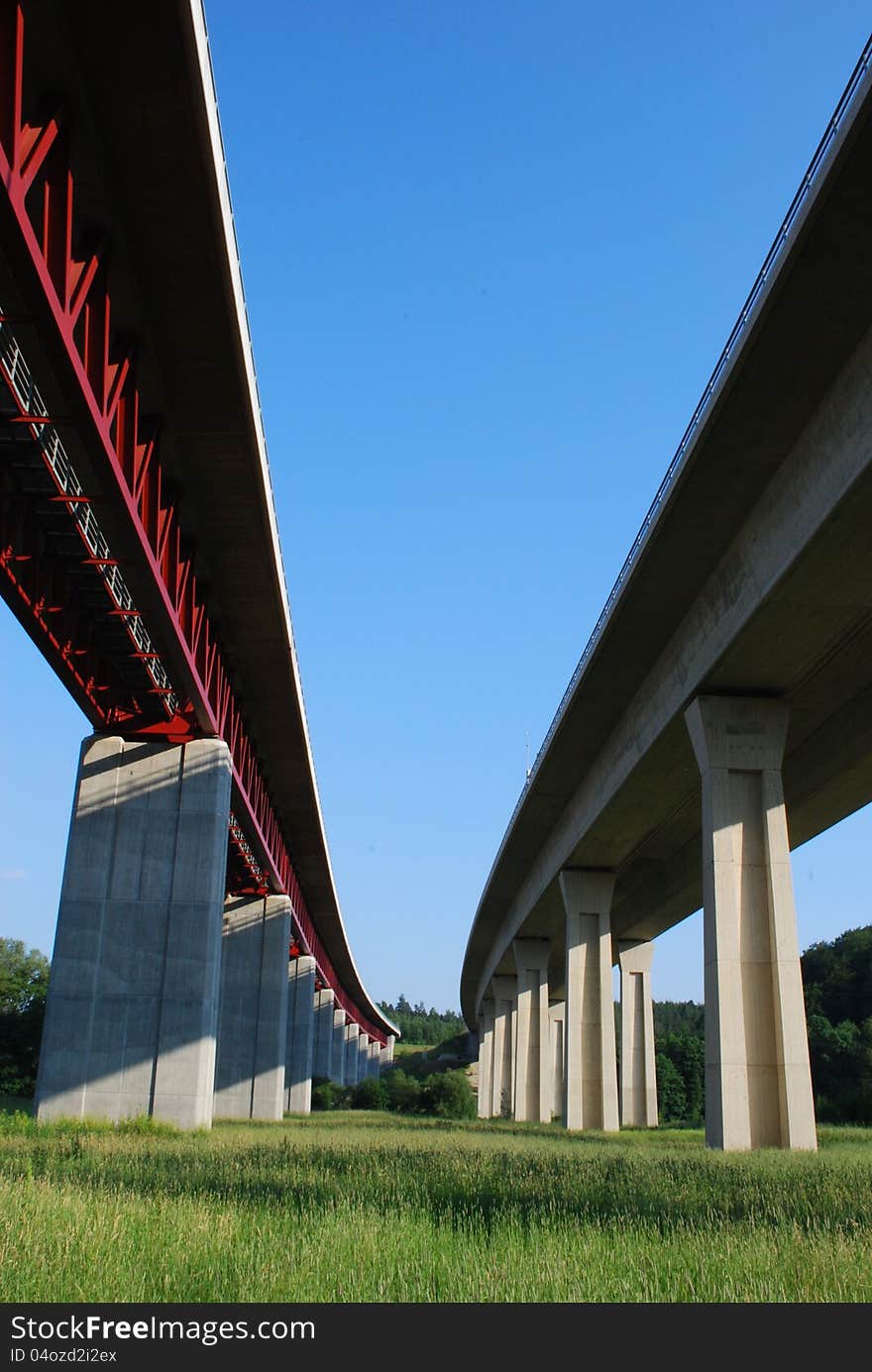 Motorway bridge landscape with azure heaven