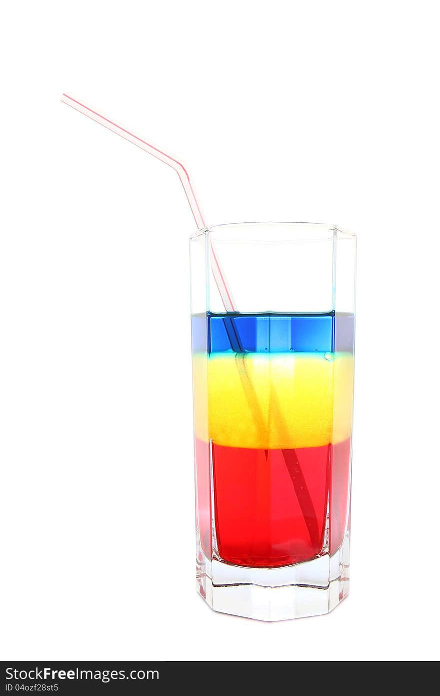 Colorful cocktail in glass on white background. Colorful cocktail in glass on white background