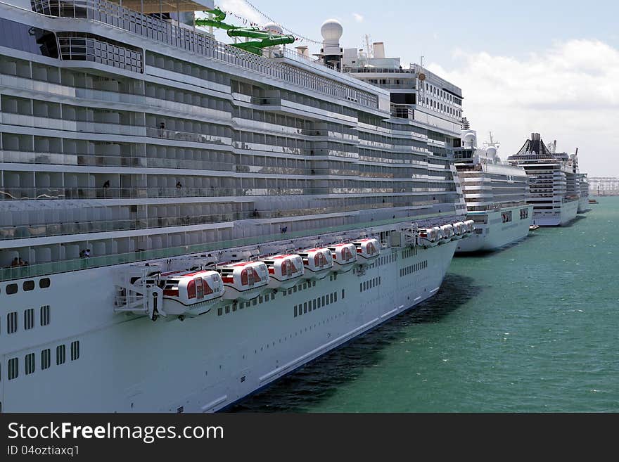 Big cruises in dock in Barcelona, Spain