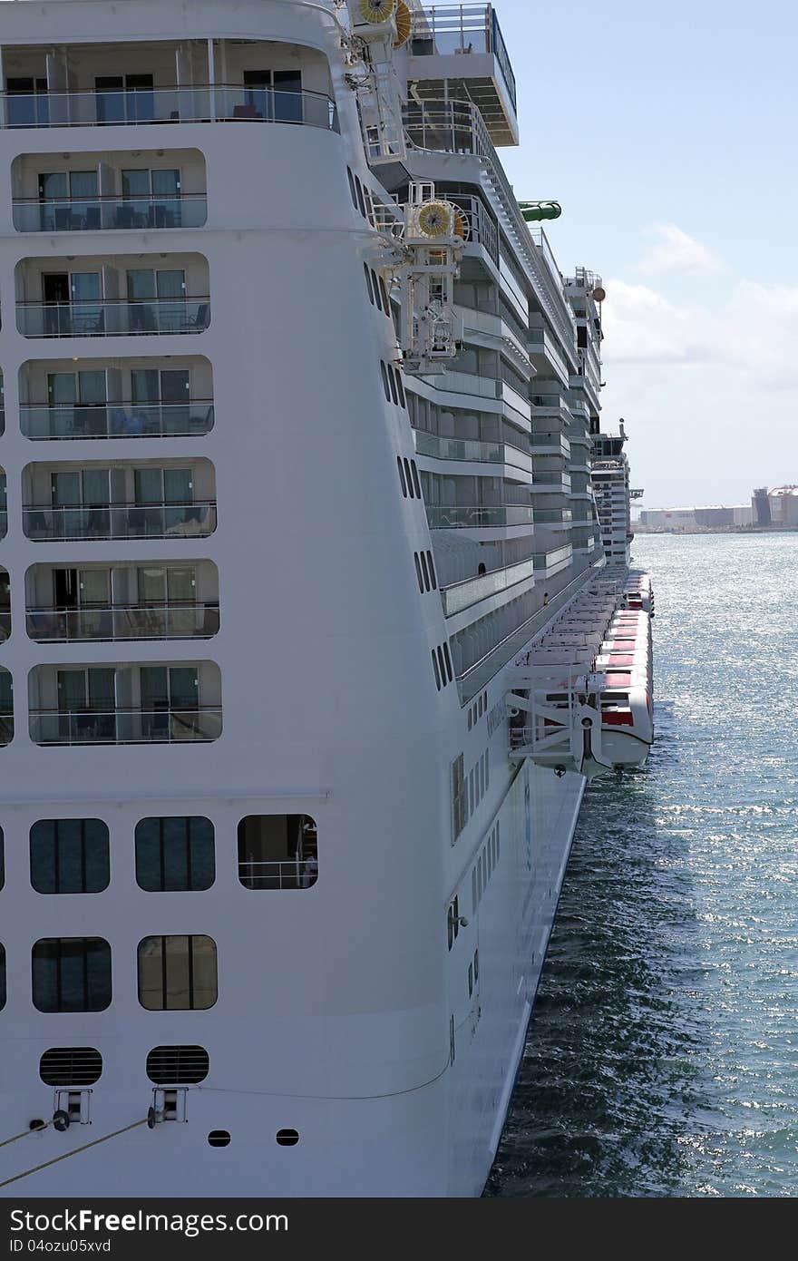 Big cruise detail in dock in Barcelona, Spain