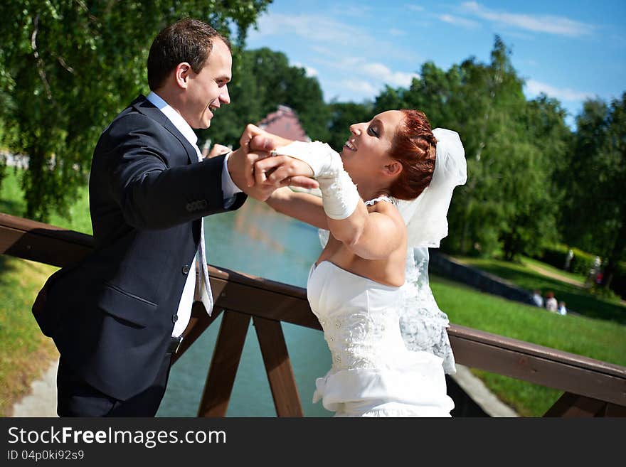 Happy bride and groom in wedding day