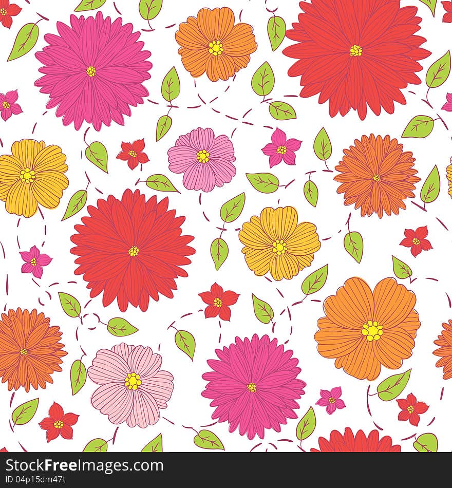 Vector seamless summer background with flowers. Vector seamless summer background with flowers