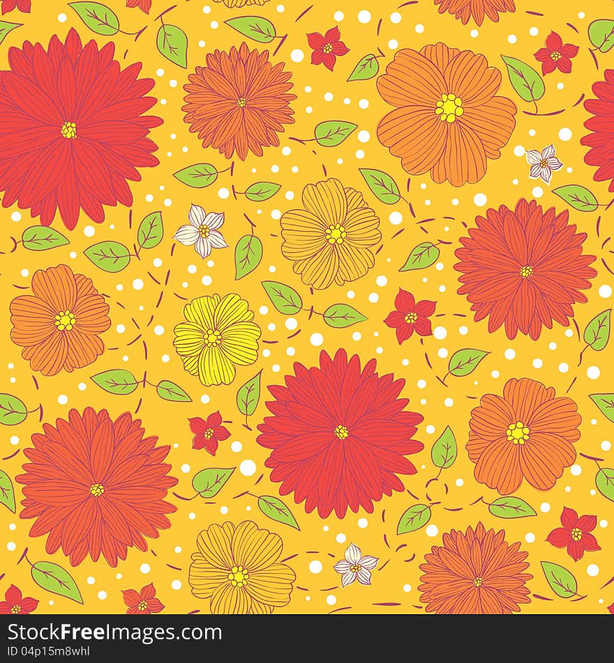 Vector seamless summer background with flowers. Vector seamless summer background with flowers