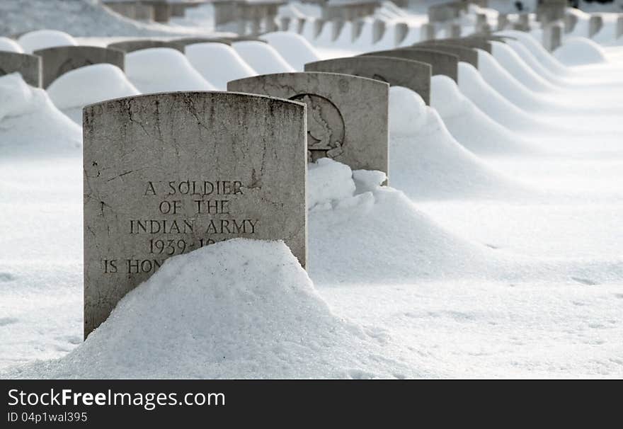 War cemetery in snow