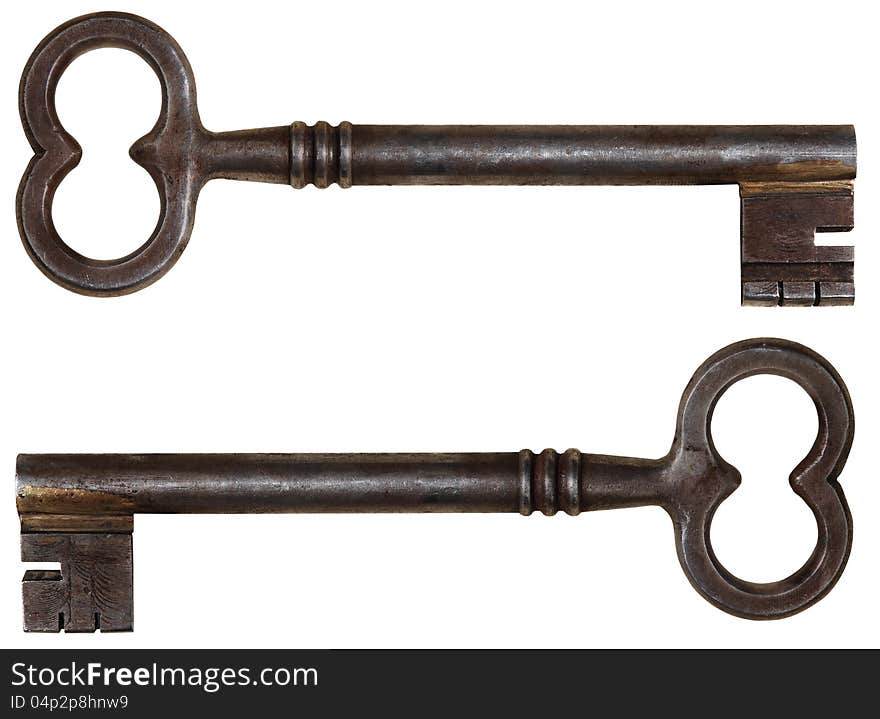 The old iron key isolated on white background. The old iron key isolated on white background