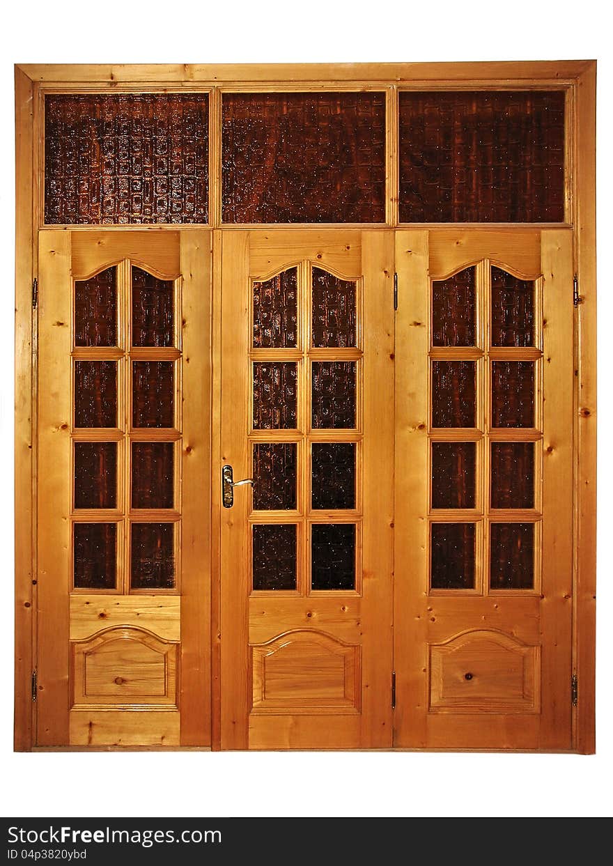 Closed natural wooden triple door