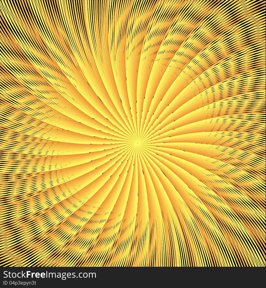 Abstract spherical luminous gold stars on black background