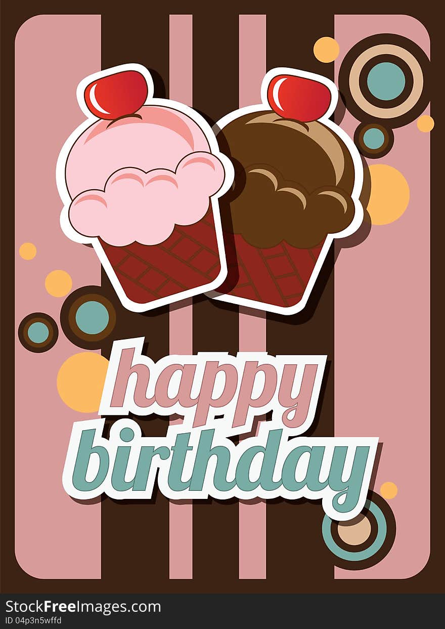 Cupcake invitation, with place for text, happy birthday