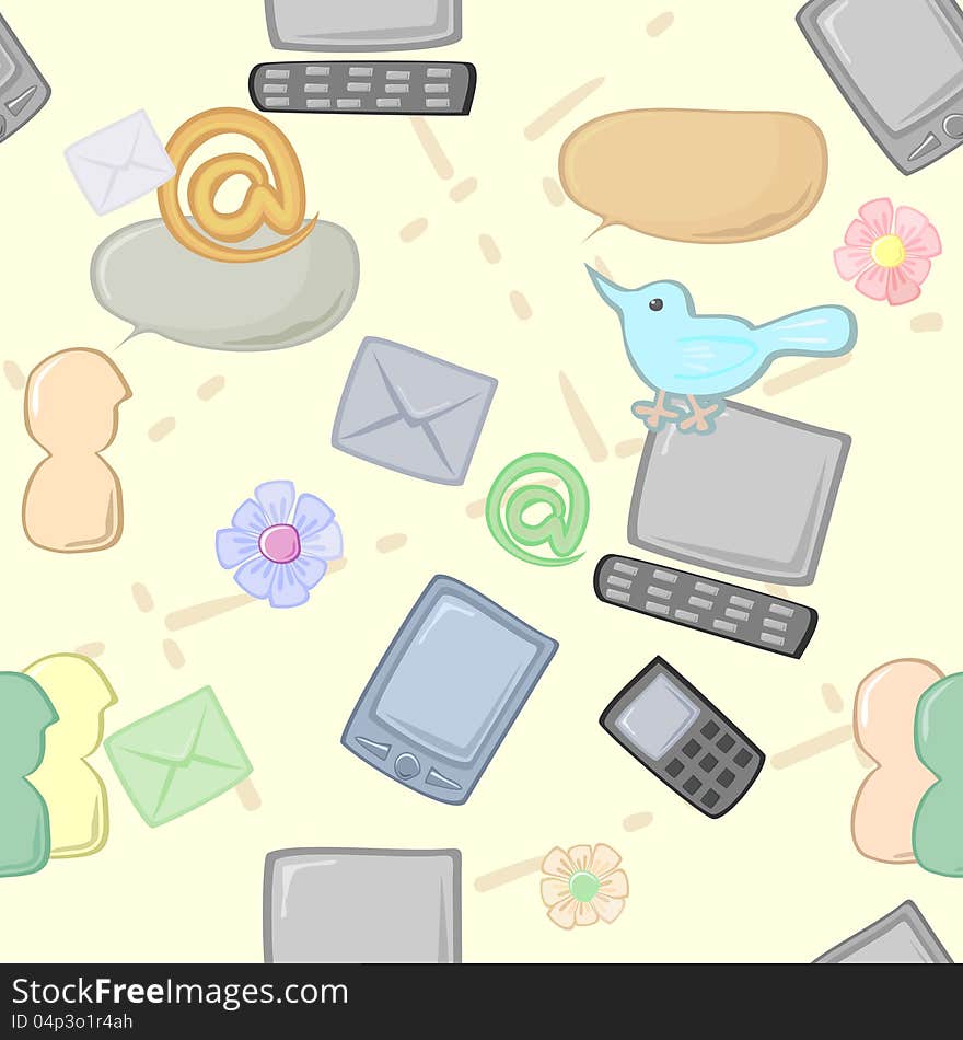 Seamless background with different items for communication. Seamless background with different items for communication