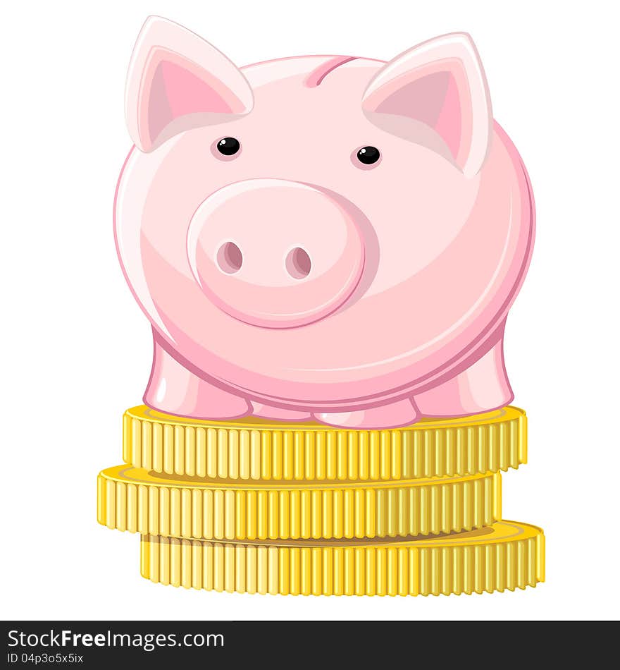 Piggy bank and coins