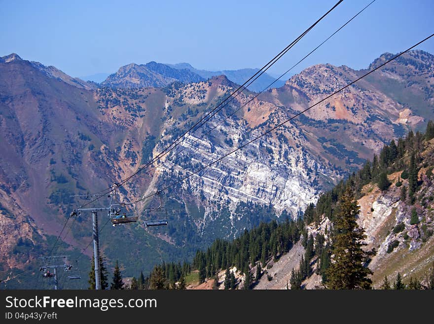 Ski lift in summer in the Wasatch Mountains in Utah