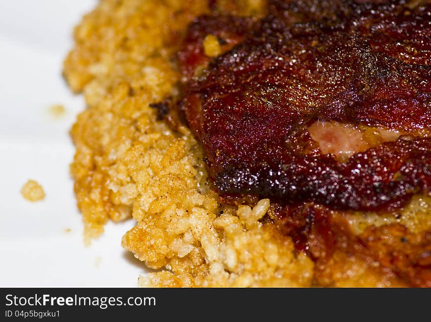 Fried sticky rice and fried duck Chinese food