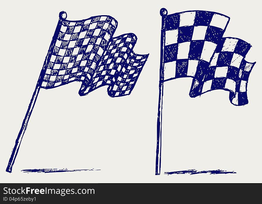 Checkered flags. Doodle style. Vector