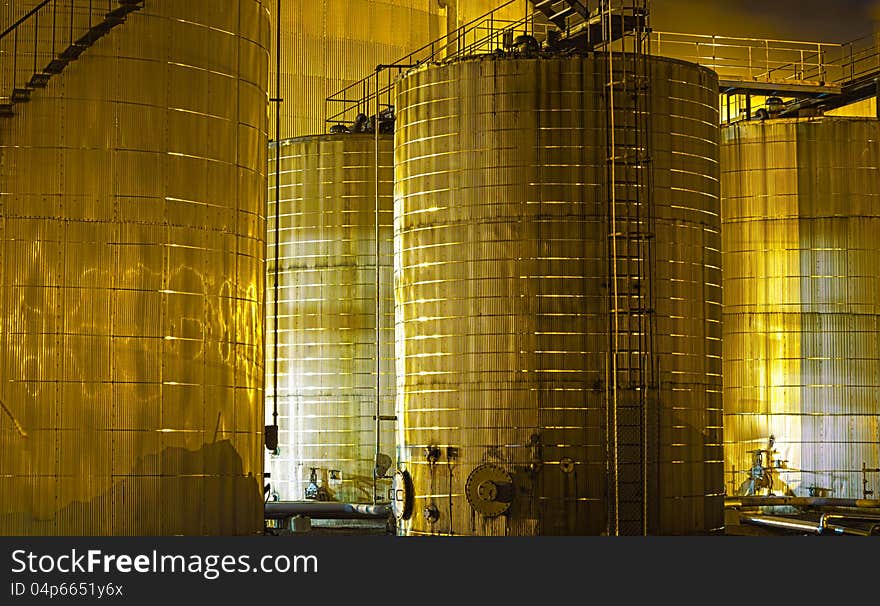 Close-up of tanks at a refinery