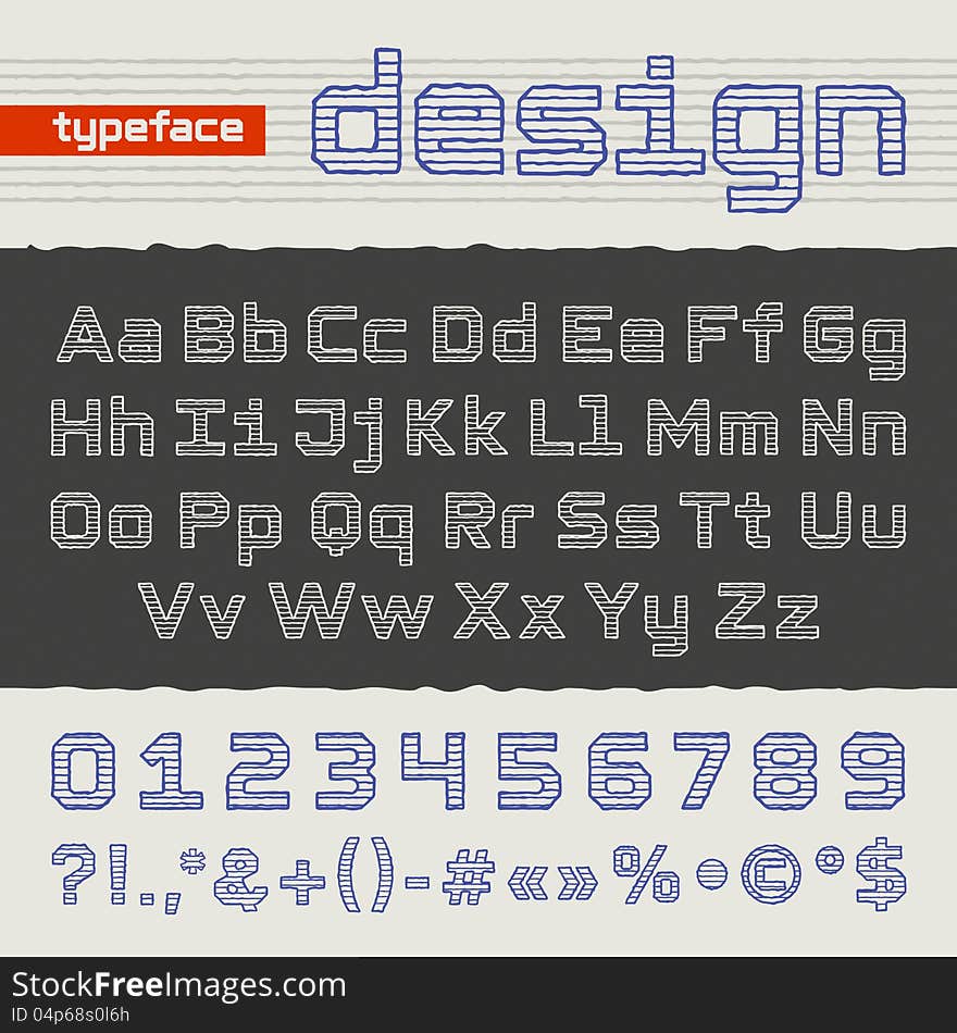 Hand drawing alphabet, set of  letters, numbers and symbols