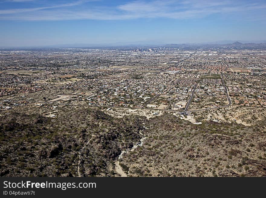 Aerial view of Phoenix arizona from South Mountain. Aerial view of Phoenix arizona from South Mountain