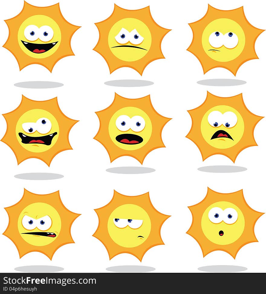 A vector cartoon representing a funny sun making faces