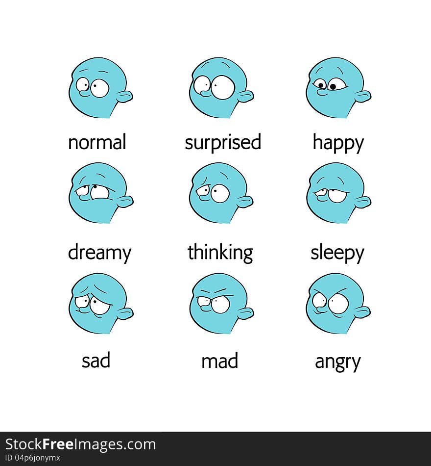 Cartoon set of facial expressions.
